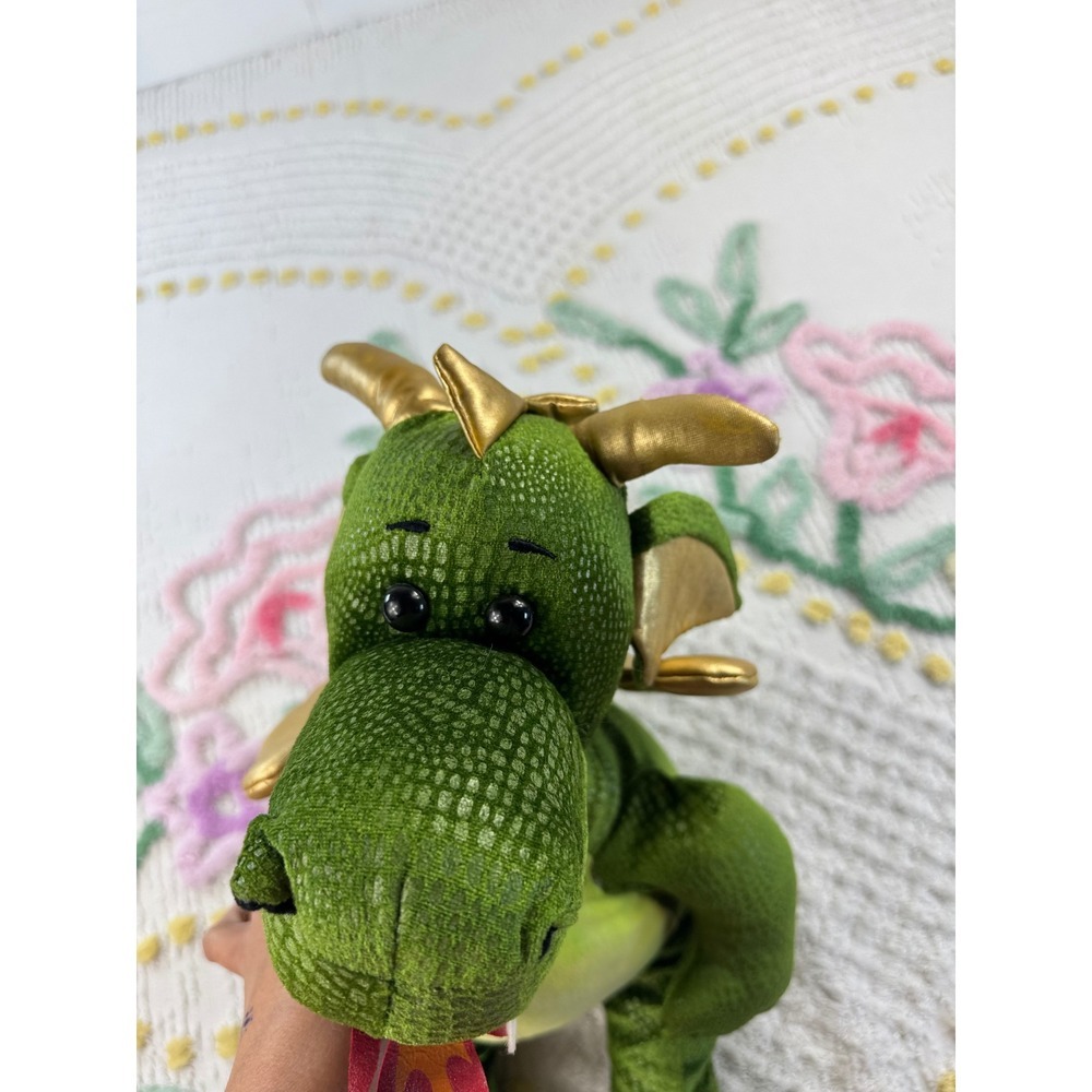 Build-A-Bear Workshop Green Dragon Plush Gold Wings Scaly Texture Fantasy 17" - Picture 6 of 10